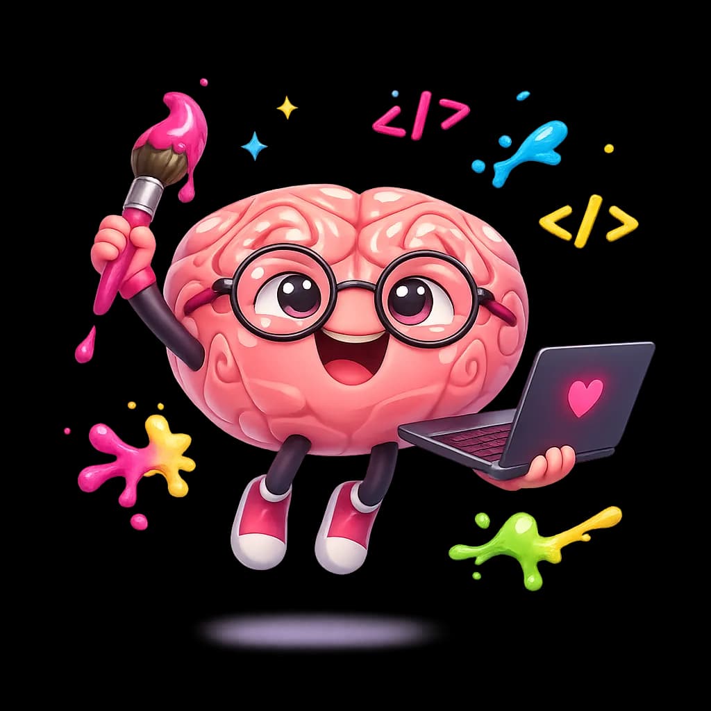Creative brain mascot with artistic tools