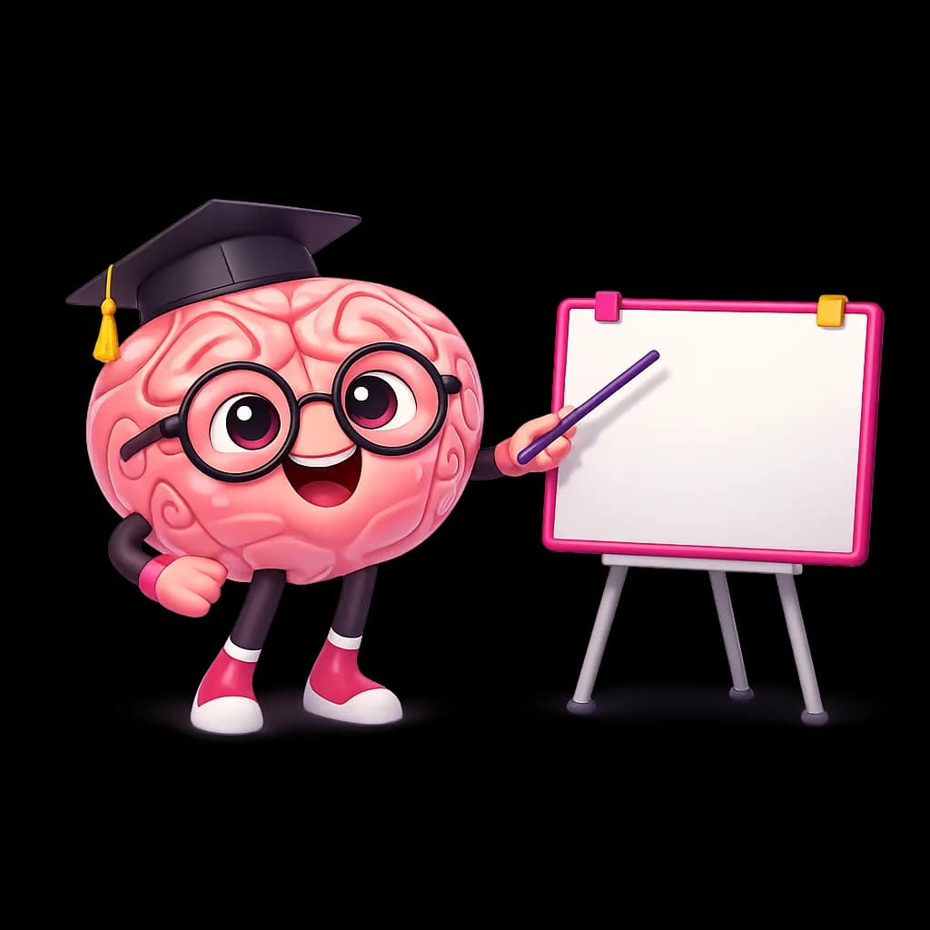 Brain mascot presenting performance data